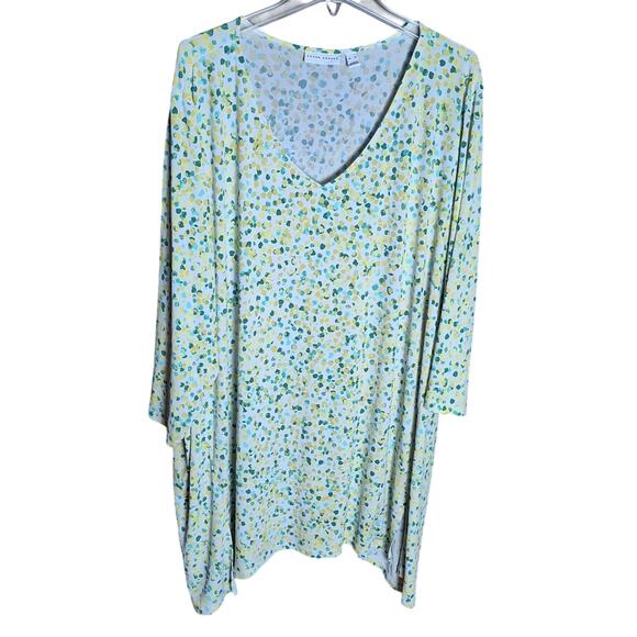 Susan Graver Women 4x Yellow/ Green Polka Dots Liquid Knit Stretch Blouse Top - Picture 1 of 6